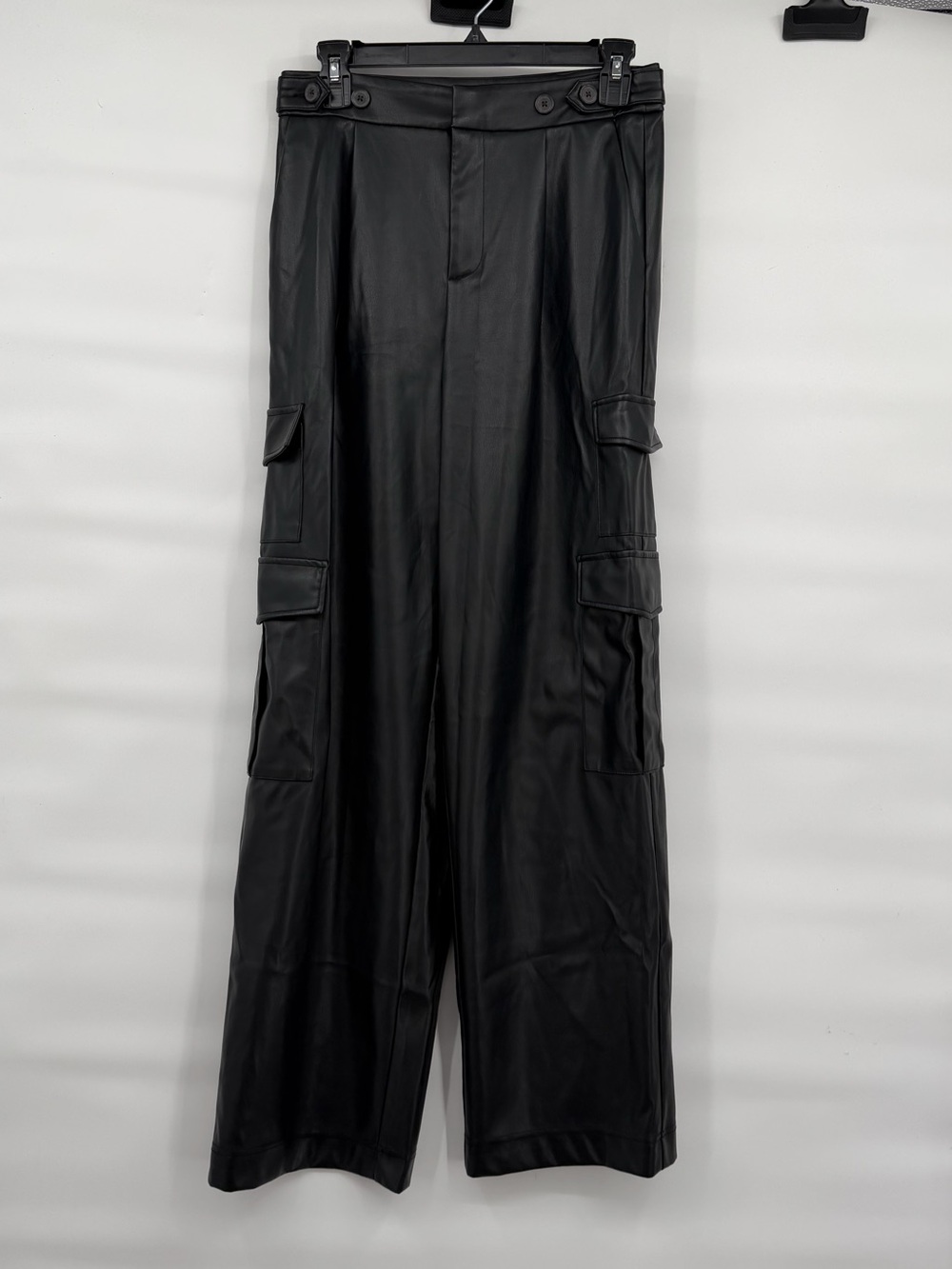 A new day black vegan leather baggy cargo wide leg pants